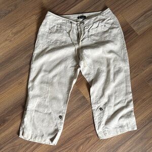 100% linen drawstring capris with sequin button details size 12